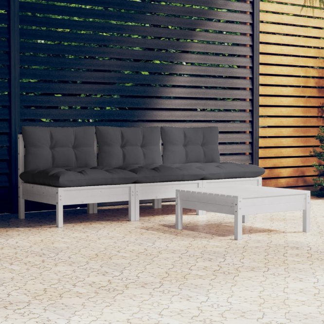 vidaXL 4 pcs conjunto lounge de jardim c/ almofadões cinzentos pinho