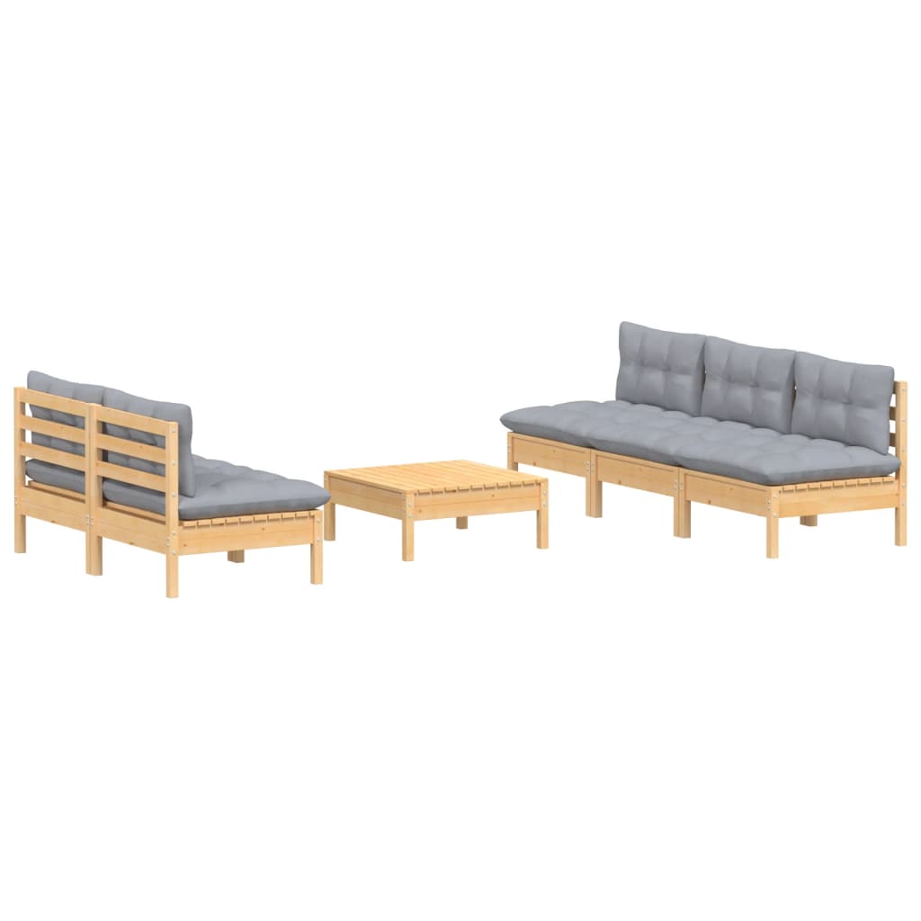 vidaXL 6 pcs conjunto lounge de jardim c/ almofadões cinzentos pinho
