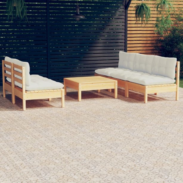 vidaXL 6 pcs conjunto lounge de jardim c/ almofadões cinzentos pinho