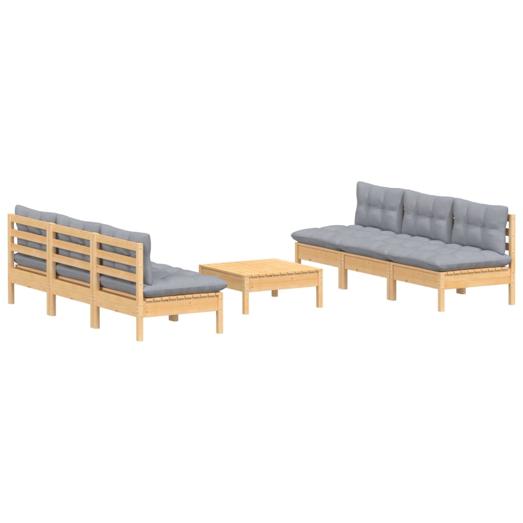 vidaXL 7 pcs conjunto lounge de jardim c/ almofadões cinzentos pinho