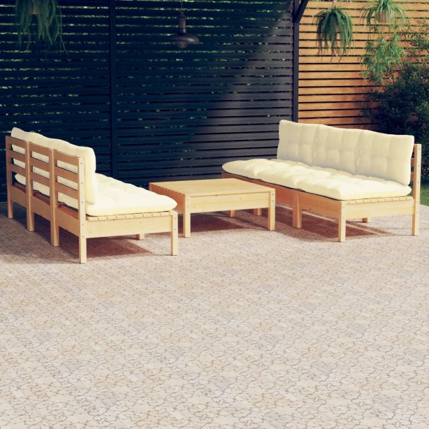 vidaXL 7 pcs conjunto lounge de jardim c/ almofadões cinzentos pinho