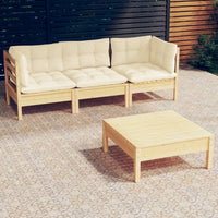vidaXL 4 pcs conjunto lounge de jardim c/ almofadões cinzentos pinho