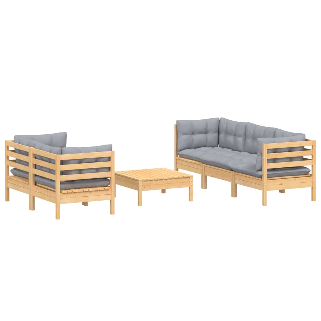 vidaXL 6 pcs conjunto lounge de jardim c/ almofadões cinzentos pinho