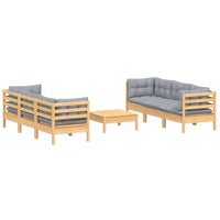 vidaXL 7 pcs conjunto lounge de jardim c/ almofadões cinzentos pinho