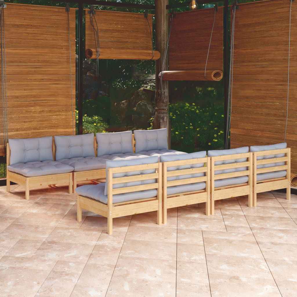 vidaXL 9 pcs conjunto lounge de jardim + almofadões cinza pinho maciço