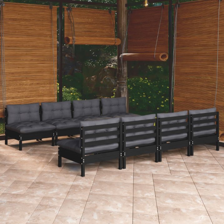 vidaXL 9 pcs conjunto lounge de jardim + almofadões cinza pinho maciço
