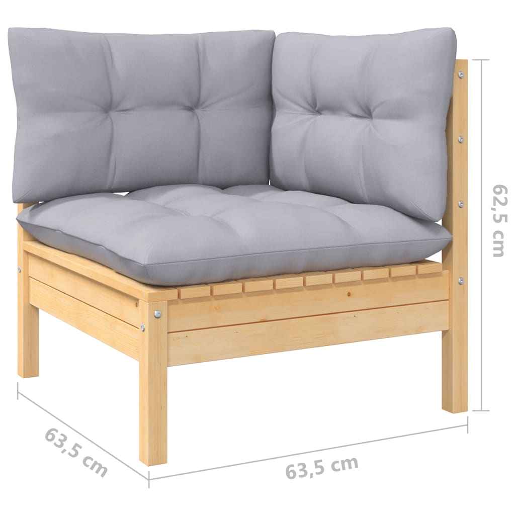 vidaXL 4 pcs conjunto lounge de jardim + almofadões cinza pinho maciço