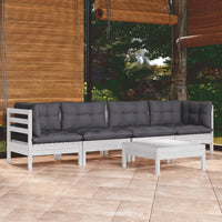 vidaXL 5 pcs conjunto lounge de jardim + almofadões cinza pinho maciço