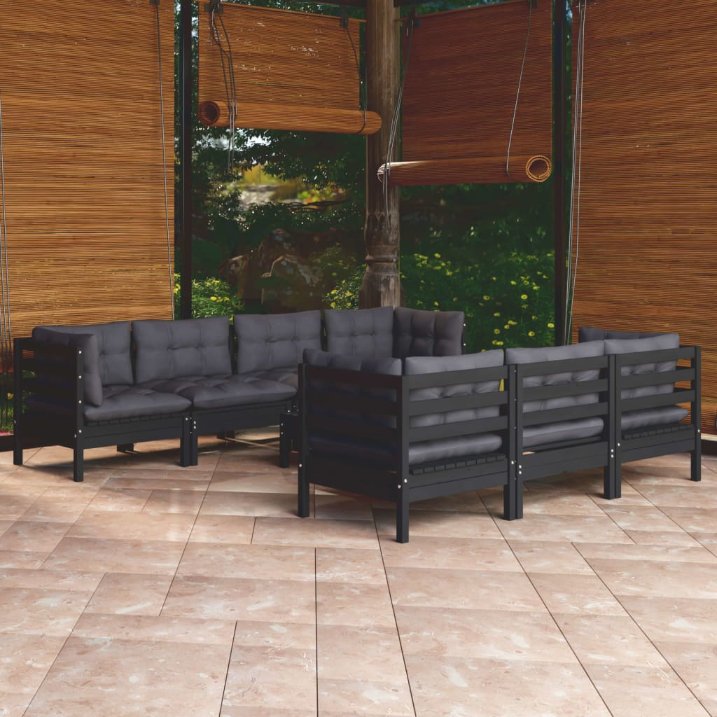 vidaXL 8 pcs conjunto lounge de jardim + almofadões cinza pinho maciço
