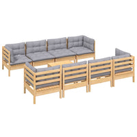 vidaXL 9 pcs conjunto lounge de jardim + almofadões cinza pinho maciço