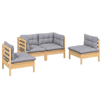vidaXL 4 pcs conjunto lounge de jardim + almofadões cinza pinho maciço