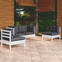 vidaXL 4 pcs conjunto lounge de jardim + almofadões cinza pinho maciço