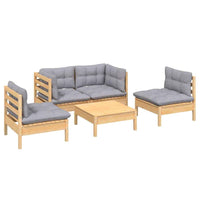 vidaXL 5 pcs conjunto lounge de jardim + almofadões cinza pinho maciço