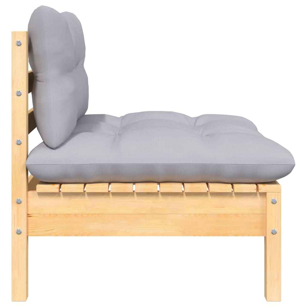 vidaXL 5 pcs conjunto lounge de jardim + almofadões cinza pinho maciço