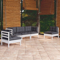 vidaXL 5 pcs conjunto lounge de jardim + almofadões cinza pinho maciço
