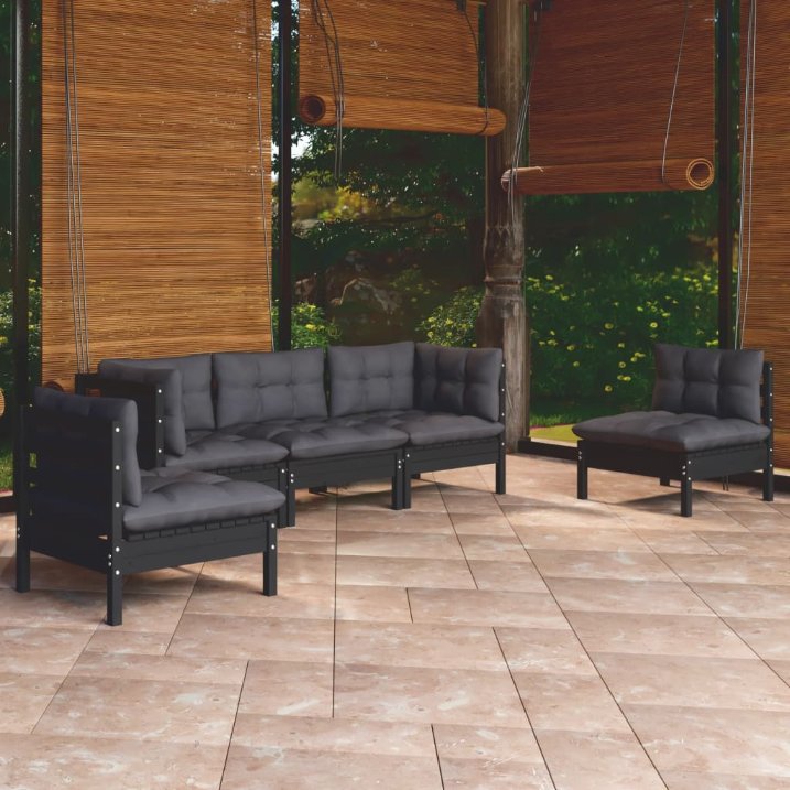 vidaXL 5 pcs conjunto lounge de jardim + almofadões cinza pinho maciço