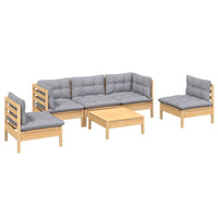 vidaXL 6 pcs conjunto lounge de jardim + almofadões cinza pinho maciço