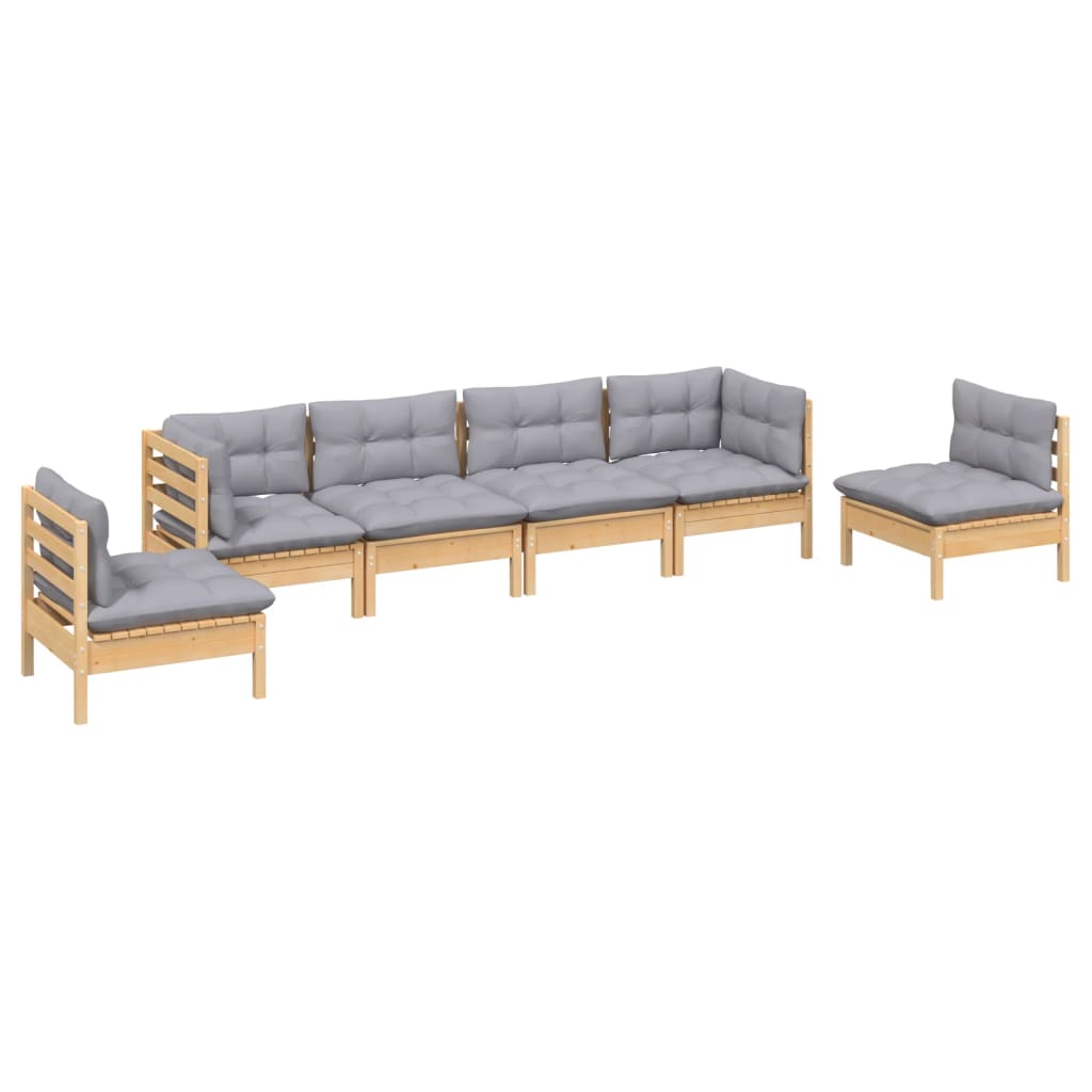 vidaXL 6 pcs conjunto lounge de jardim + almofadões cinza pinho maciço