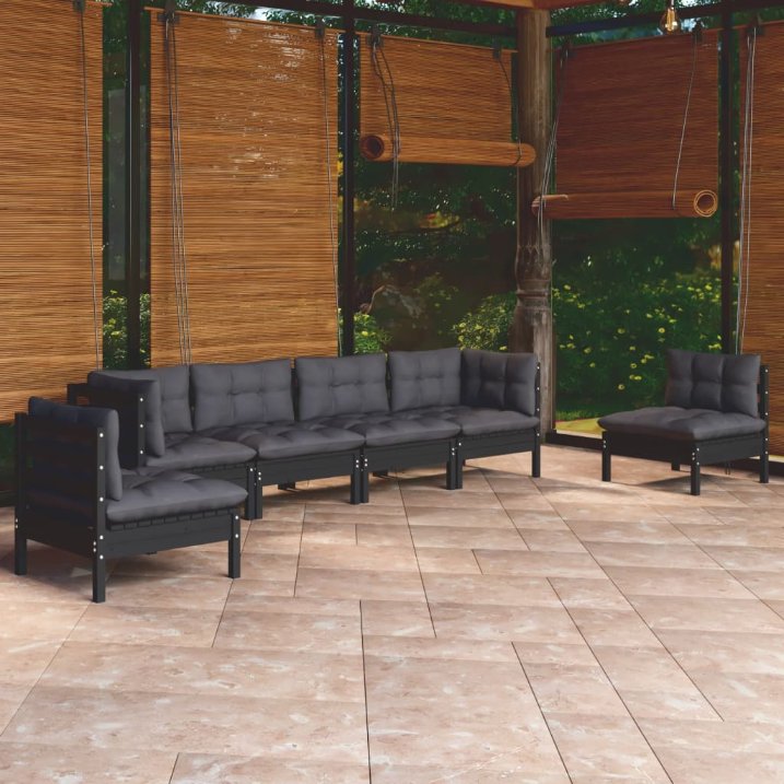 vidaXL 6 pcs conjunto lounge de jardim + almofadões cinza pinho maciço