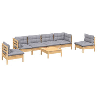 vidaXL 7 pcs conjunto lounge de jardim + almofadões cinza pinho maciço