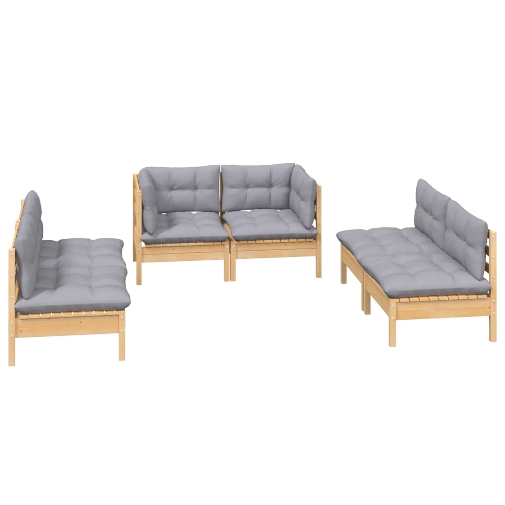 vidaXL 6 pcs conjunto lounge de jardim + almofadões cinza pinho maciço