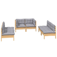 vidaXL 6 pcs conjunto lounge de jardim + almofadões cinza pinho maciço