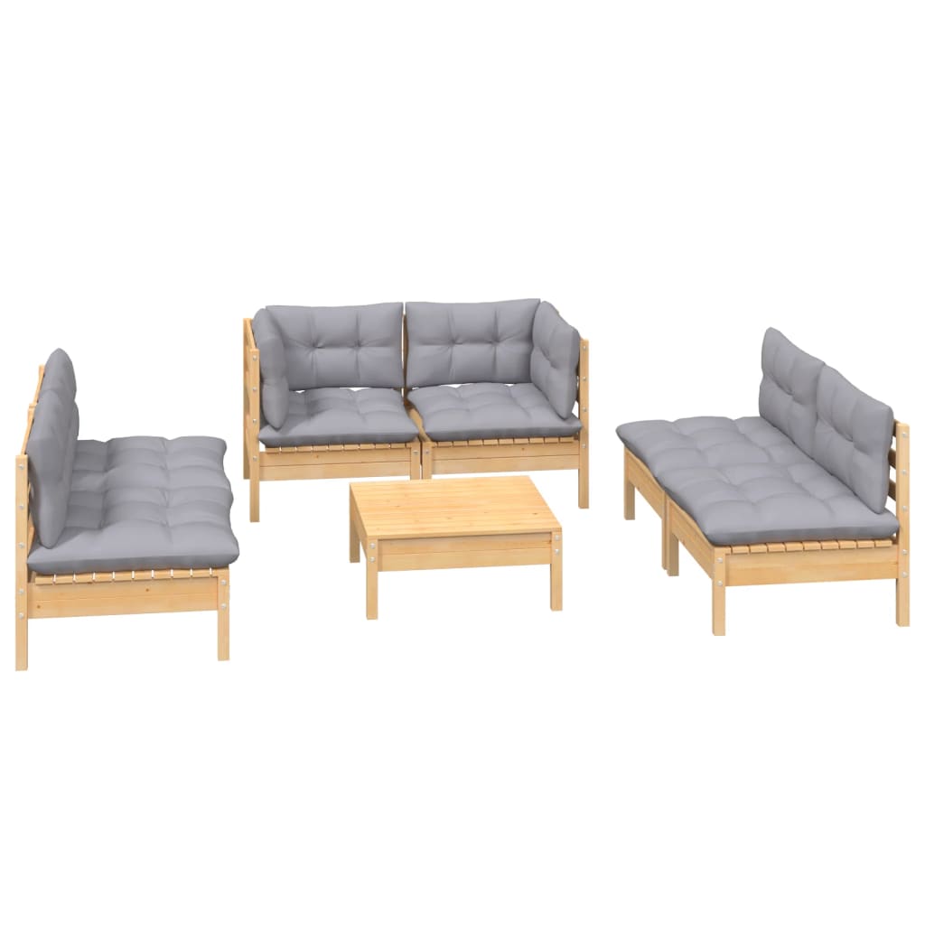vidaXL 7 pcs conjunto lounge de jardim + almofadões cinza pinho maciço