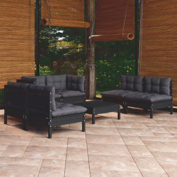 vidaXL 7 pcs conjunto lounge de jardim + almofadões cinza pinho maciço