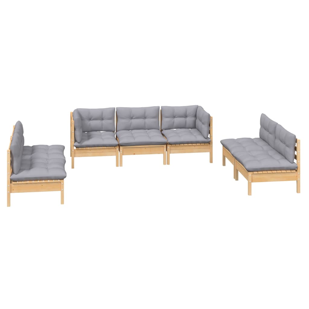 vidaXL 7 pcs conjunto lounge de jardim + almofadões cinza pinho maciço