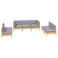 vidaXL 7 pcs conjunto lounge de jardim + almofadões cinza pinho maciço