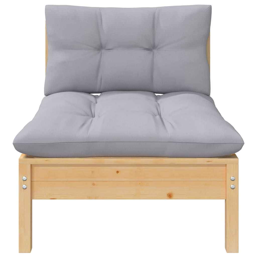vidaXL 7 pcs conjunto lounge de jardim + almofadões cinza pinho maciço