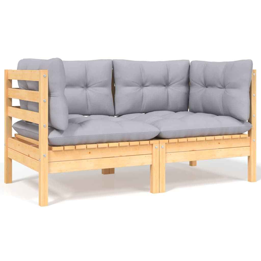 vidaXL 7 pcs conjunto lounge de jardim + almofadões cinza pinho maciço
