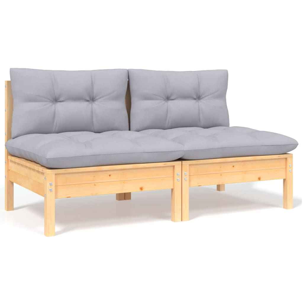 vidaXL 7 pcs conjunto lounge de jardim + almofadões cinza pinho maciço