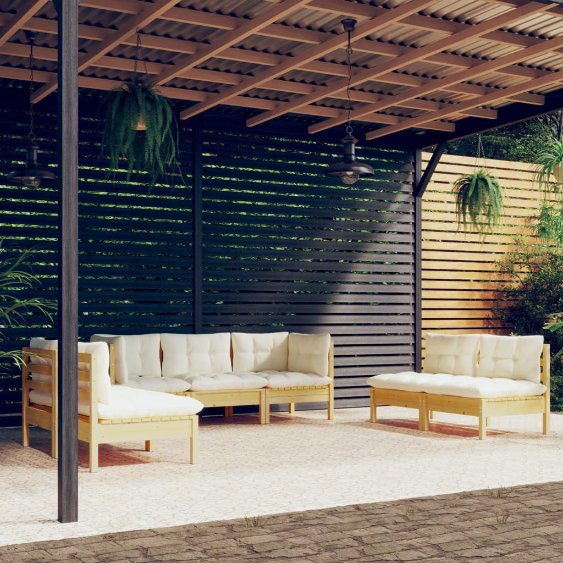 vidaXL 7 pcs conjunto lounge de jardim + almofadões cinza pinho maciço