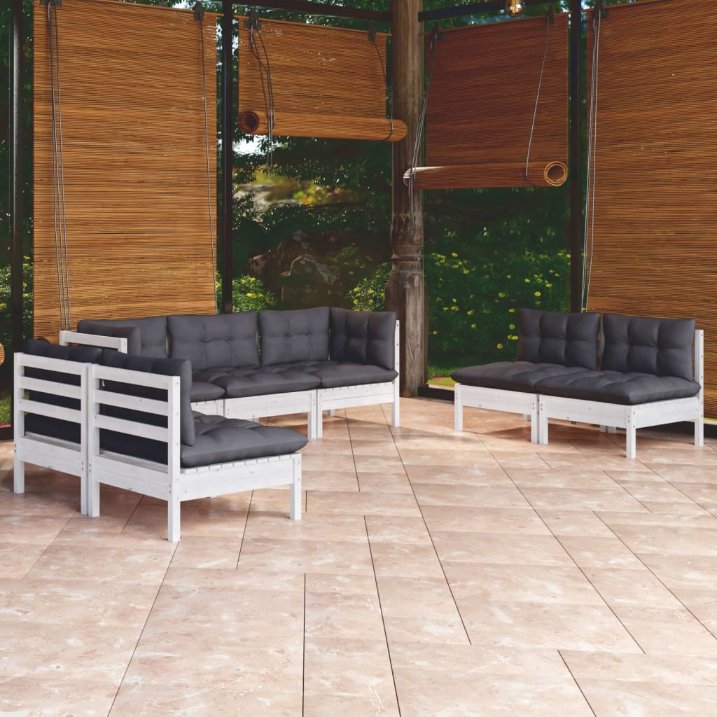 vidaXL 7 pcs conjunto lounge de jardim + almofadões cinza pinho maciço