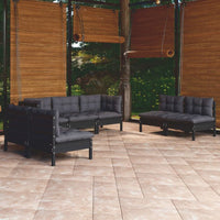 vidaXL 7 pcs conjunto lounge de jardim + almofadões cinza pinho maciço