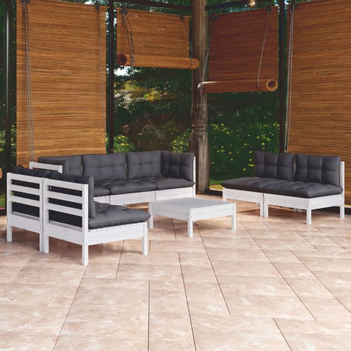 vidaXL 8 pcs conjunto lounge de jardim + almofadões cinza pinho maciço