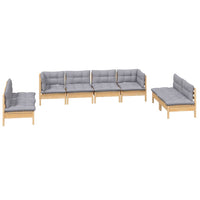 vidaXL 8 pcs conjunto lounge de jardim + almofadões cinza pinho maciço