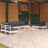vidaXL 8 pcs conjunto lounge de jardim + almofadões cinza pinho maciço