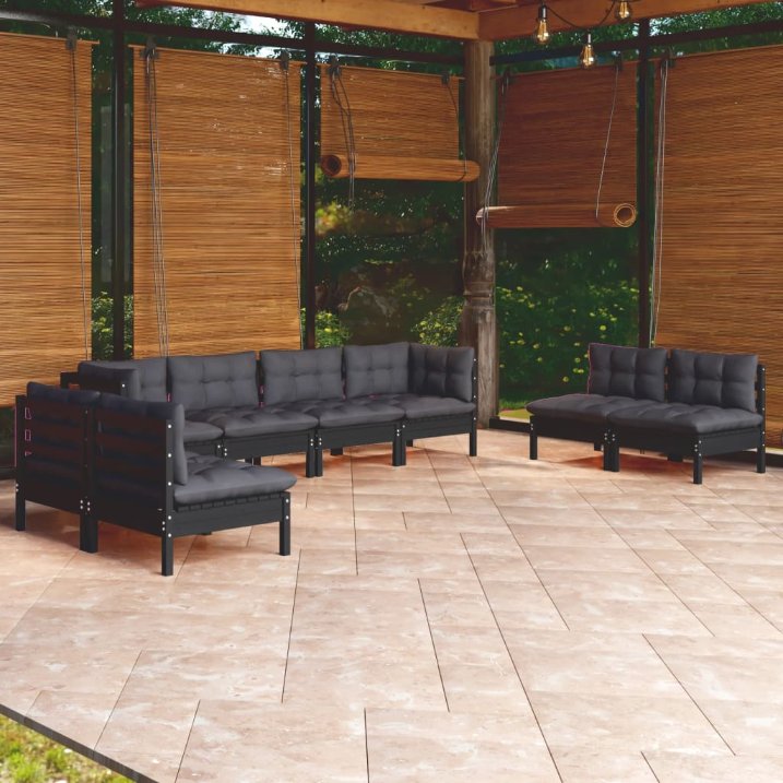 vidaXL 8 pcs conjunto lounge de jardim + almofadões cinza pinho maciço