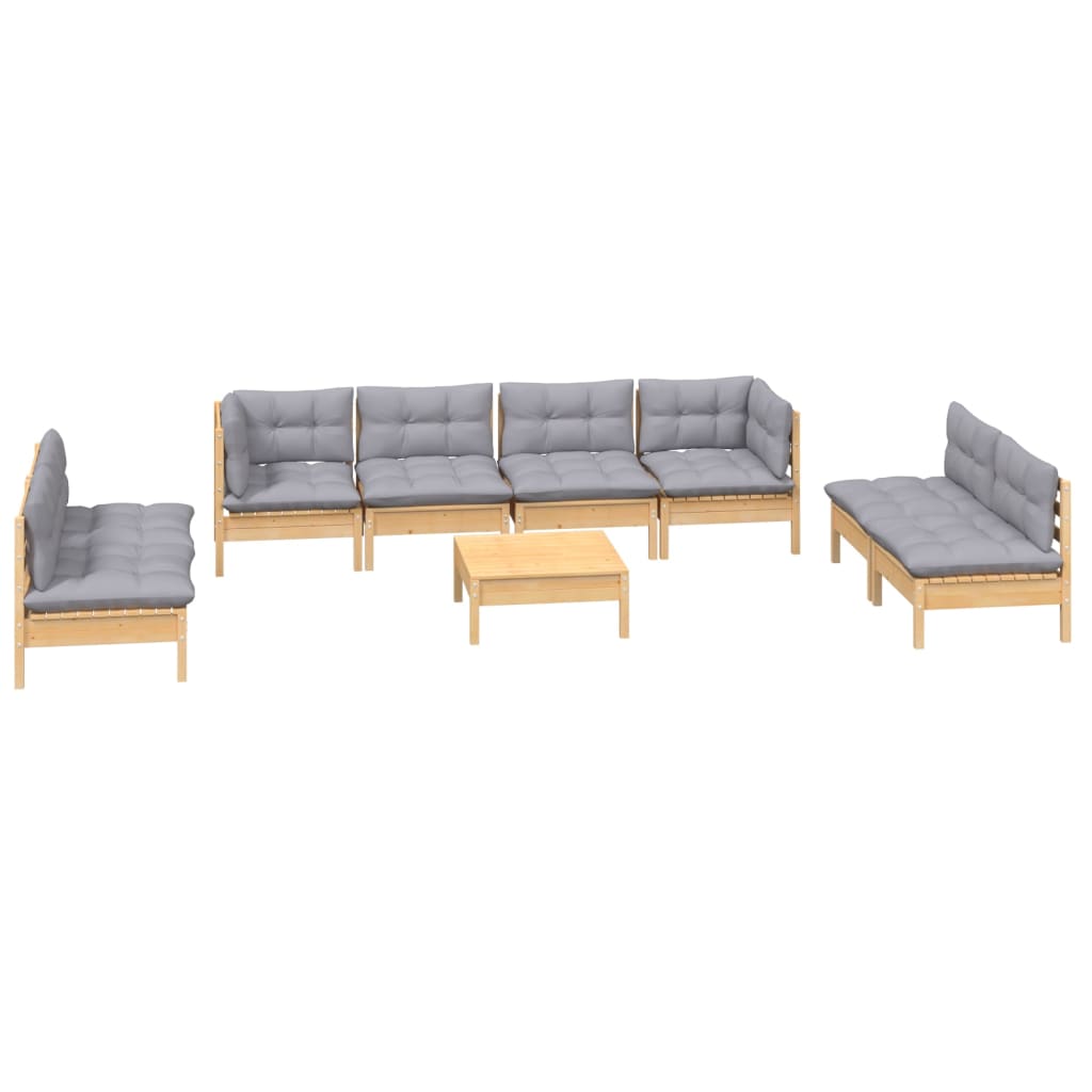 vidaXL 9 pcs conjunto lounge de jardim + almofadões cinza pinho maciço