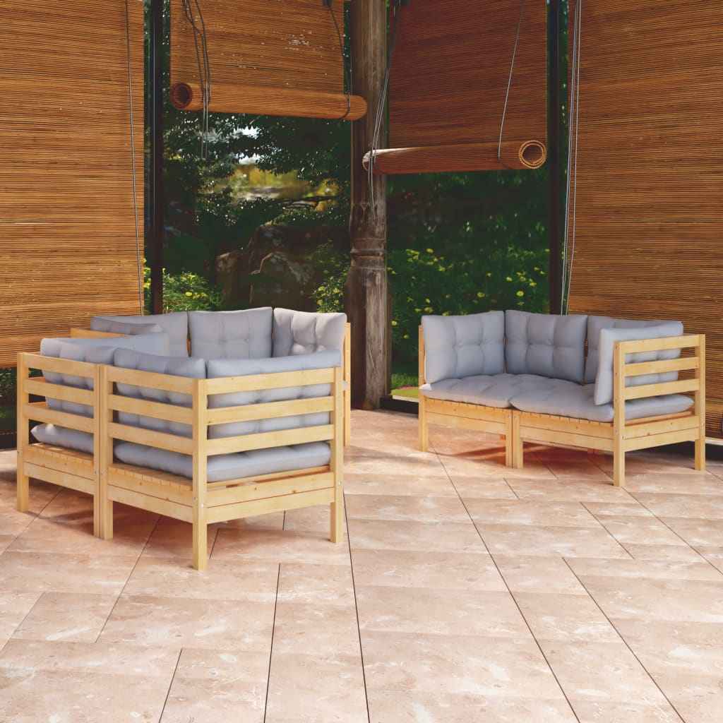 vidaXL 6pcs conjunto lounge de jardim c/ almofadões cinza pinho maciço
