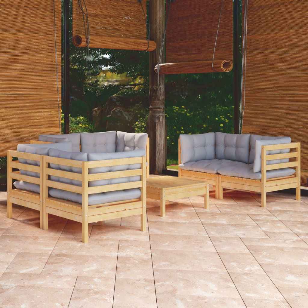 vidaXL 7pcs conjunto lounge de jardim c/ almofadões cinza pinho maciço