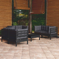 vidaXL 7pcs conjunto lounge de jardim c/ almofadões cinza pinho maciço