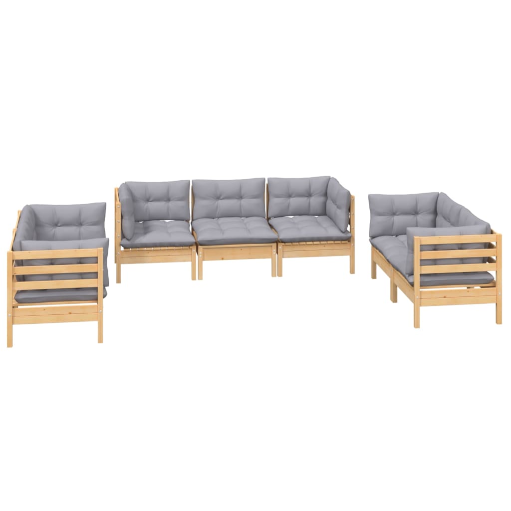vidaXL 7pcs conjunto lounge de jardim c/ almofadões cinza pinho maciço