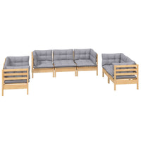 vidaXL 7pcs conjunto lounge de jardim c/ almofadões cinza pinho maciço