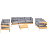 vidaXL 8 pcs conj. lounge jardim c/ almofadões cinzentos pinho maciço