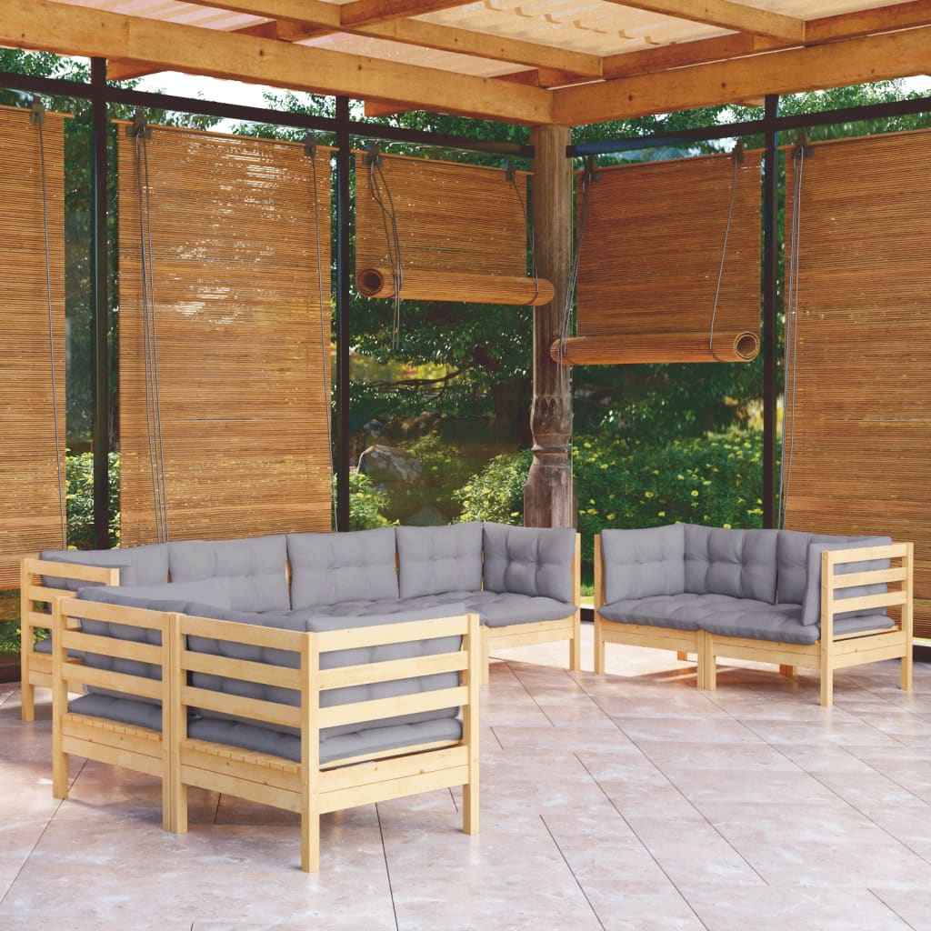 vidaXL 8pcs conjunto lounge de jardim c/ almofadões cinza pinho maciço