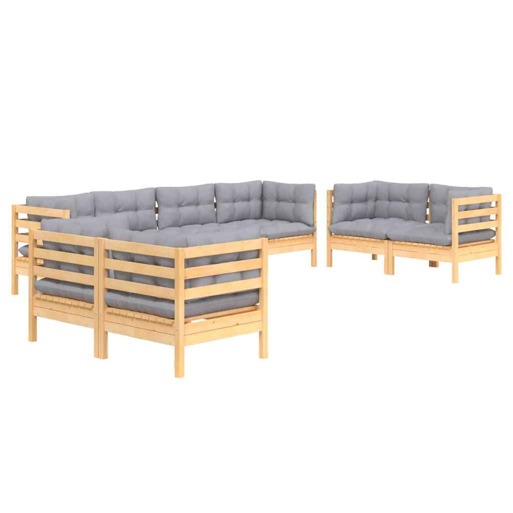 vidaXL 8pcs conjunto lounge de jardim c/ almofadões cinza pinho maciço