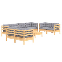 vidaXL 9 pcs conjunto lounge de jardim + almofadões cinza pinho maciço